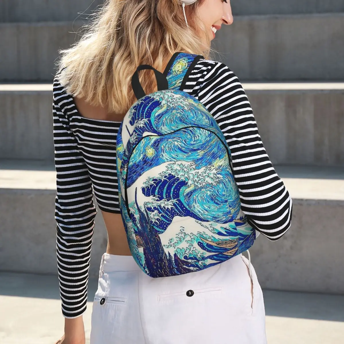 

The Wave Of Kanagawa Hokusai Starry Night Van Gogh Student Backpack School Bag Daypack for Boys Girls Bookbag Shoulder Bags
