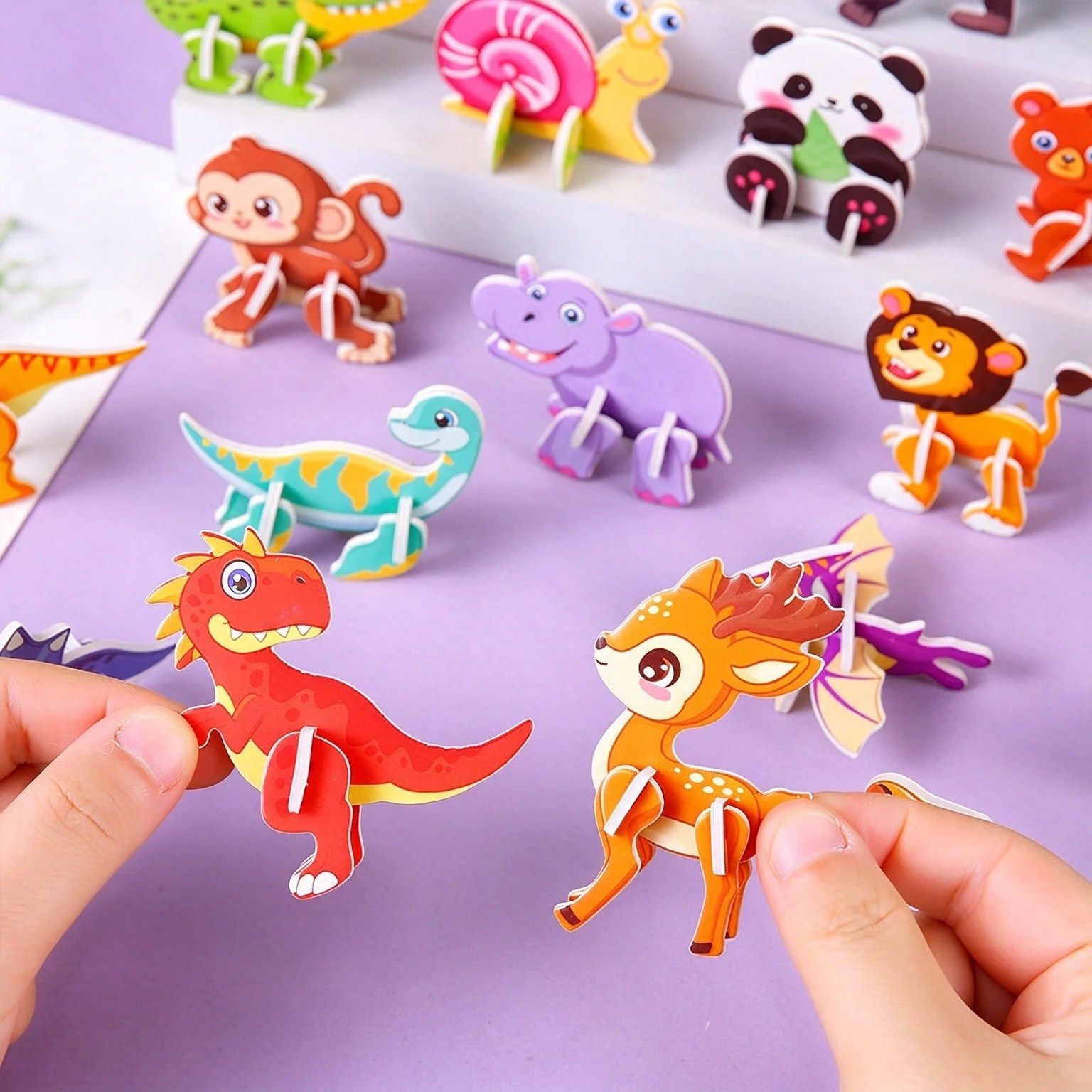 3D Paper Animal Puzzle DIY Assembly Model, No Glue No Scissors, Cartoon Wildlife Dinosaur Handmade Craft Decor