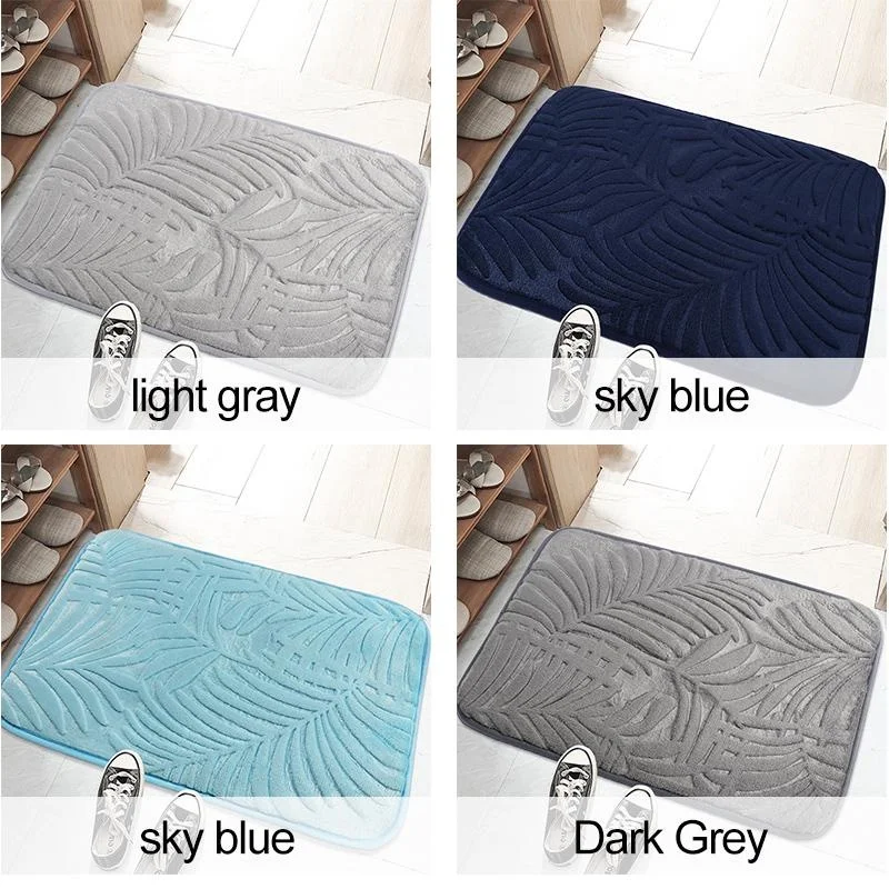 Coral Fleece Bathroom Carpet Leaf-Shape Floor Bath Mat Water Absorption Non-slip Memory Foam Absorbent Washable Rug Toilet Floor