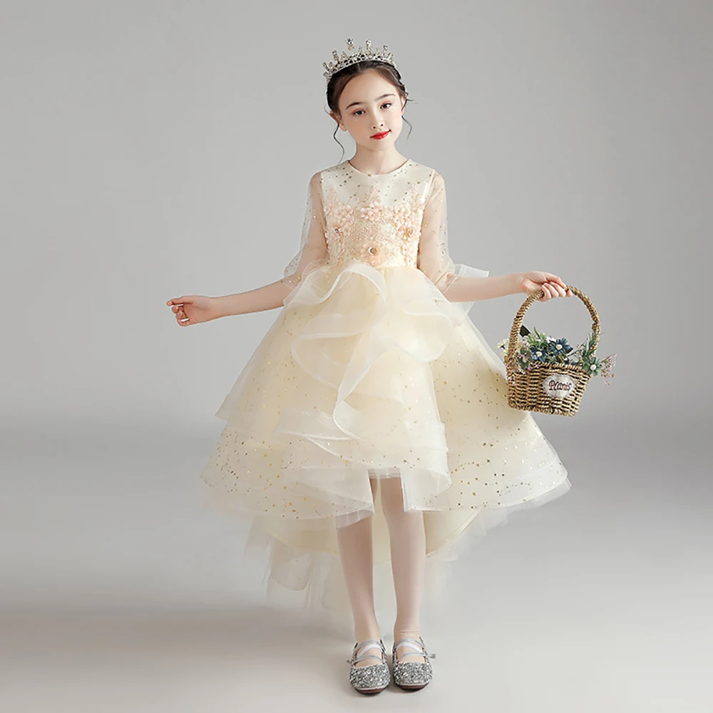 Little Girls Banquet Formal Dress Flower Girls Party Piano Performance Prom Dresses Children\'s Birthday Ball Gown Tutu Tulle