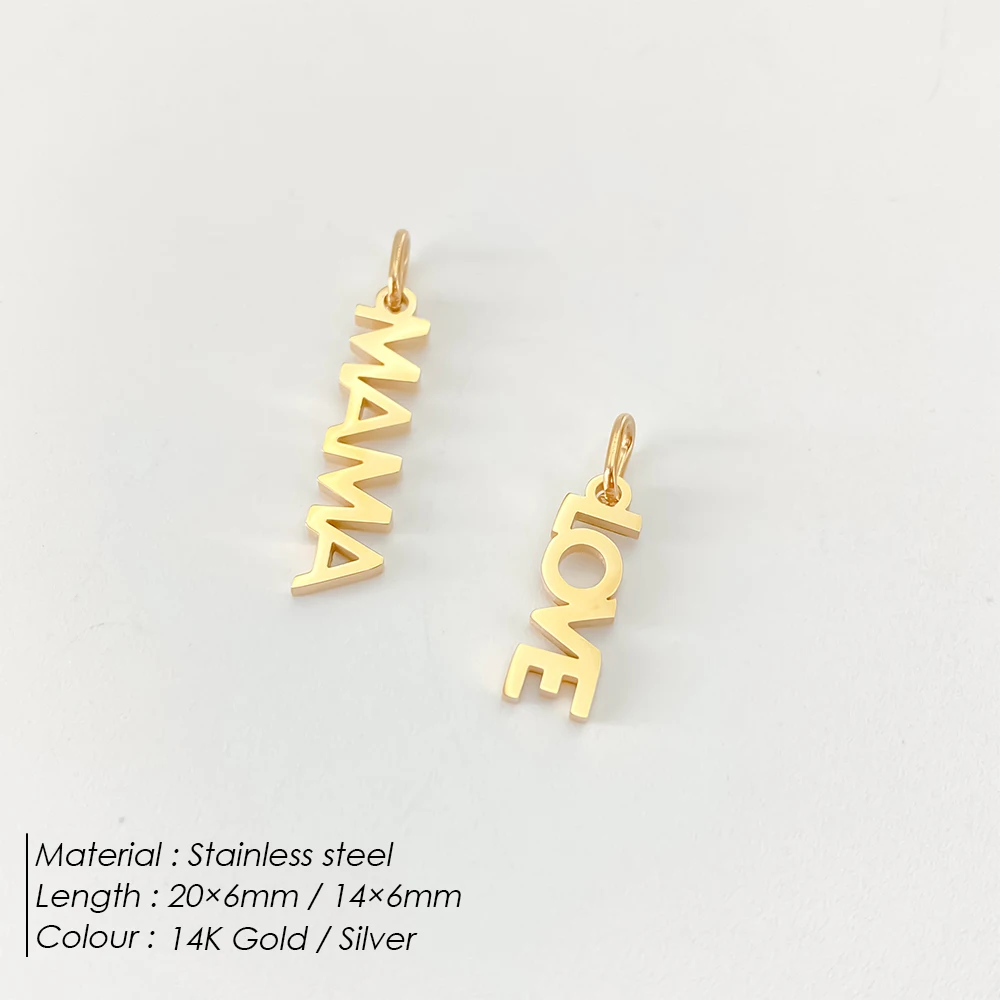EMANCO Stainless Steel MAMA LOVE Letter Pendant with Single Loop Charms for DIY Necklace Bracelet Jewelry Gifts Making