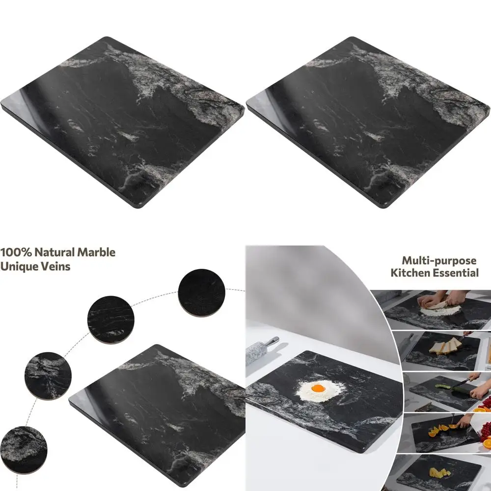 

Large 16x20 Inch Black Marble Granite Cutting Board with Anti-Slip Base for Kitchen Use