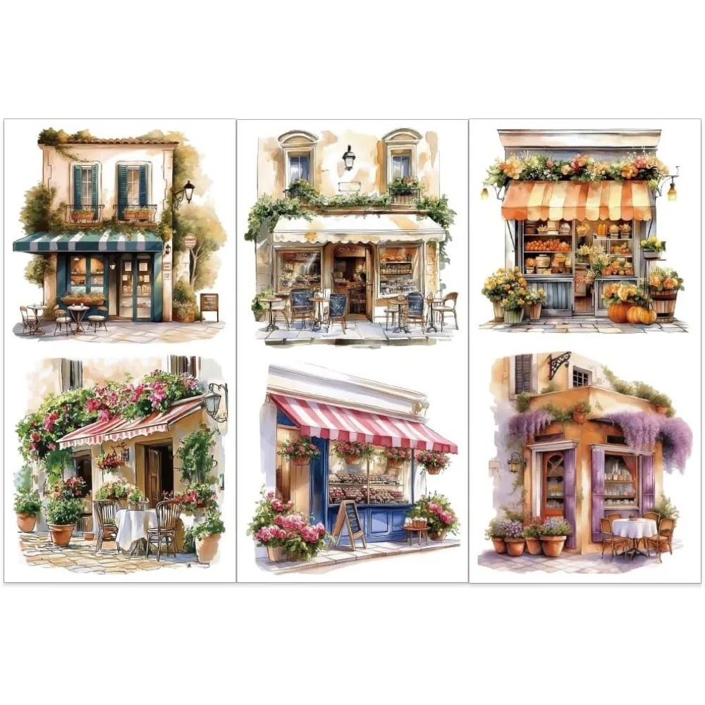 

3 шт./компл., акварельный магазин, переводки для мебели и поделок, 6x12 дюймов, наклейки для окон, мебели, ретро-строительные наклейки