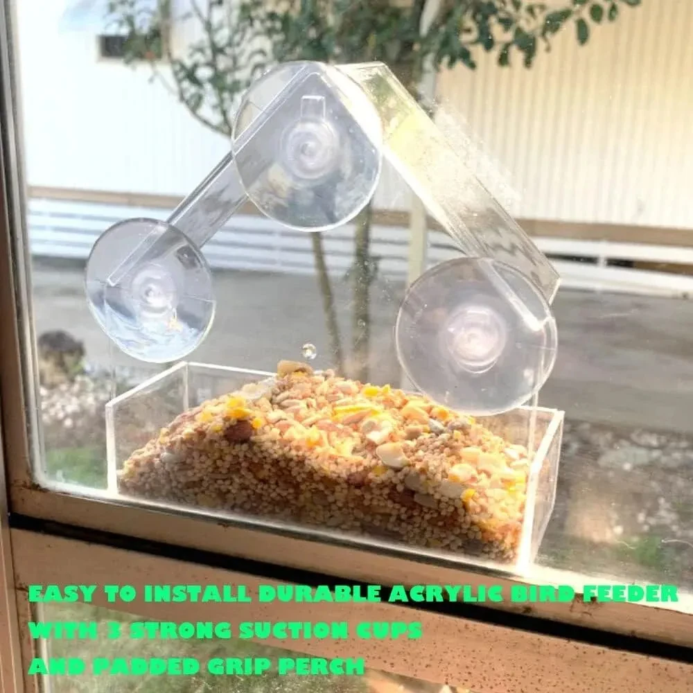 Clear Acrylic Window Bird Feeder with Suction Cup Hanging Outdoor Garden Backyard Wildlife Bird House for Bird Watching Feeding image 2