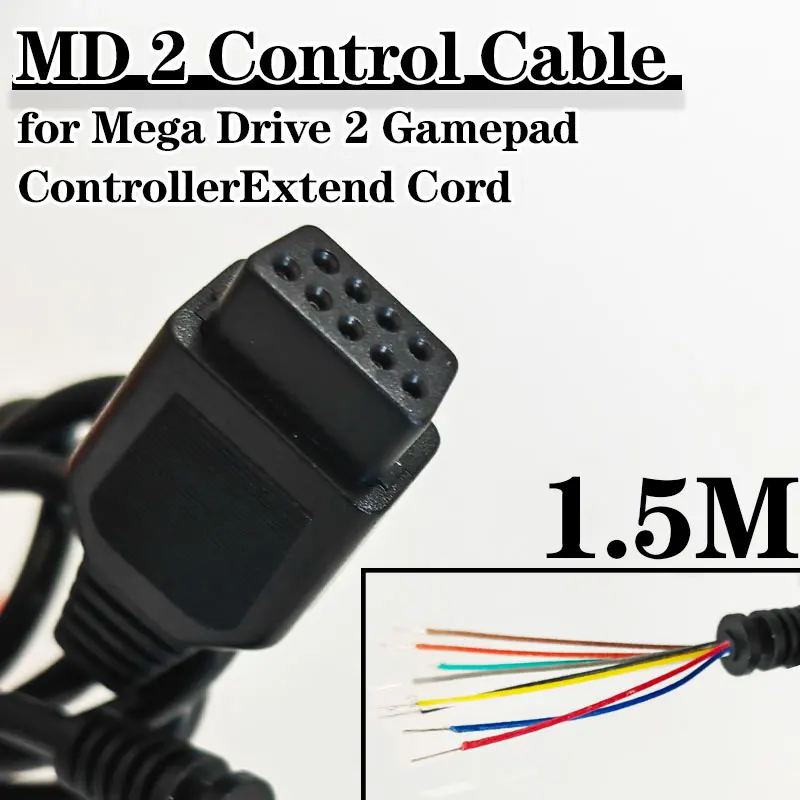 

1-5PCS Cable for Sega Genesis 2 MD 2 Control Cable for Mega Drive 2 Gamepad Controller Extend Cord 9Pin Game Console Wire
