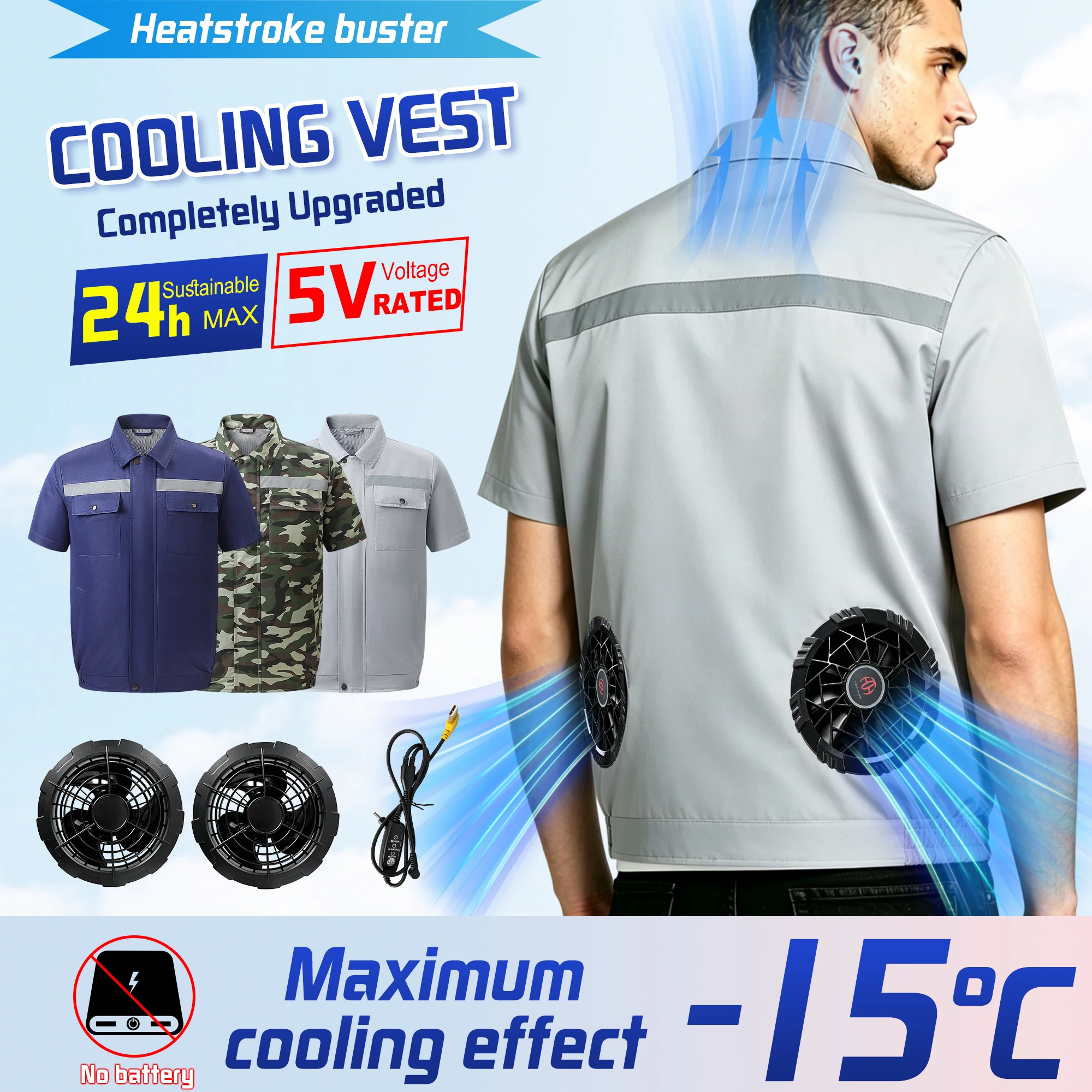 Summer Cooling Fan Vest USB Air Conditioned Clothes Breathable Short Sleeve Cool Vest For Outdoor Work Hiking Camping Fishing
