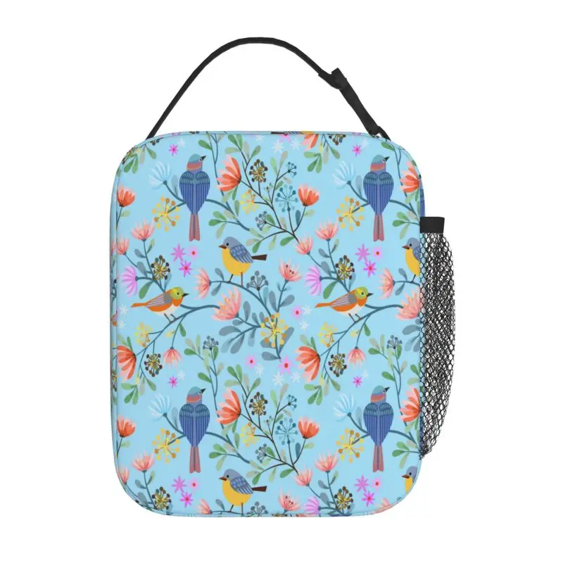 Flor e Pássaros Padrão Isolado Saco Térmico, Lunch Bag, Armazenamento De Alimentos, Leakproof, Piquenique, Camping, Caixa Ao Ar Livre, Praia