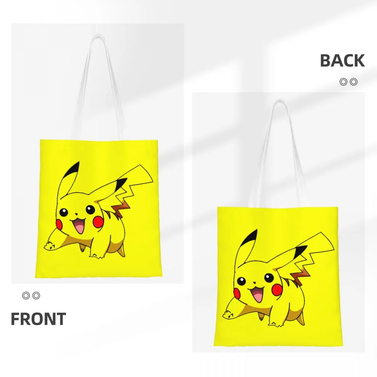 Custom Cartoon Animation Pokemon Pikachu Canvas Shopping Bags Women Washable Groceries Shopper Tote Bags