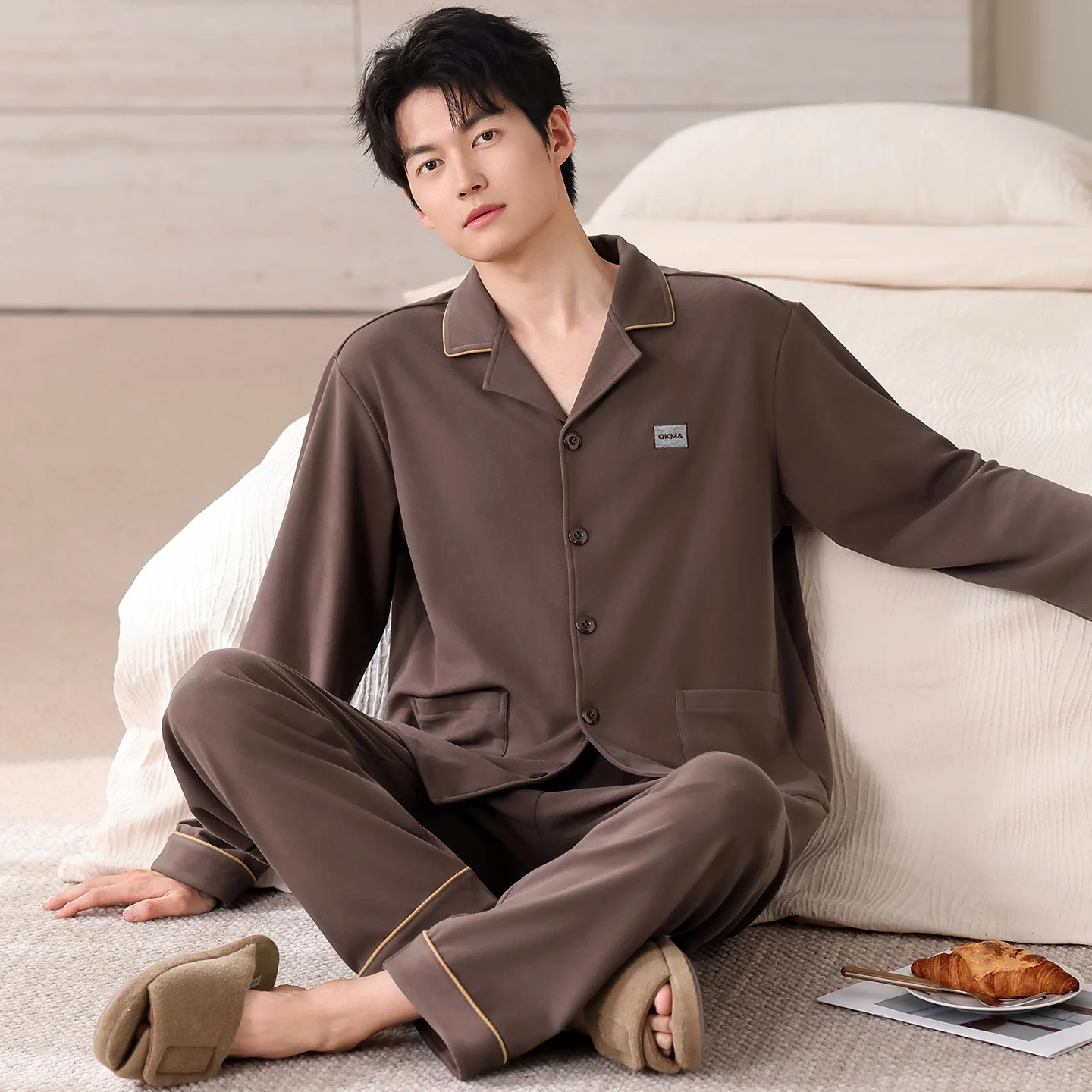 Men Pyjamas Set Keep Warm Thin Velvet Long Sleeve Men Pajamas Suit Autumn Nightwear Collar Pijamas Male Sleepwear Two Piece 4XL