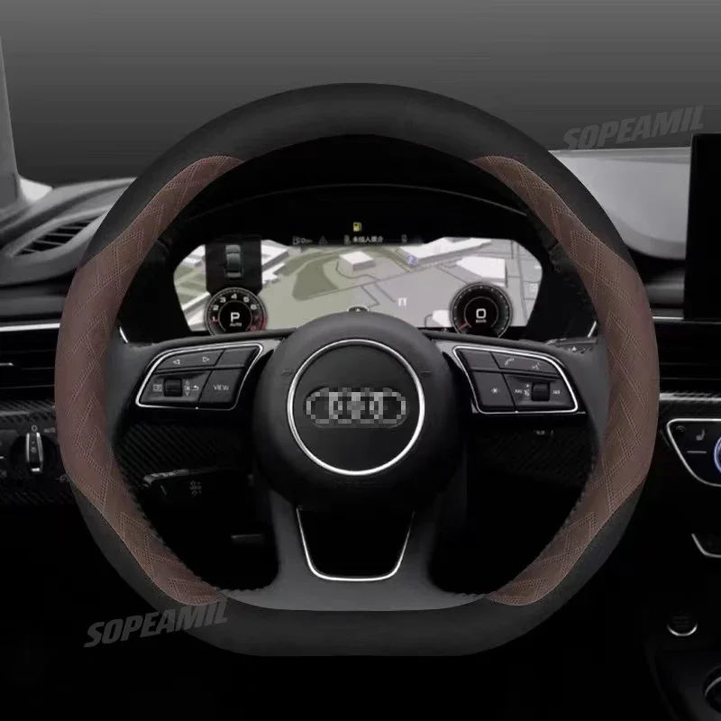 Antislip Microfiber leather car suede steering wheel cover for Audi S Line A3 Q3 A4 Q5 A5 Q7 A6 Q8 A7 A8 TT S3 S4 S5 RS3 RS4 RS5