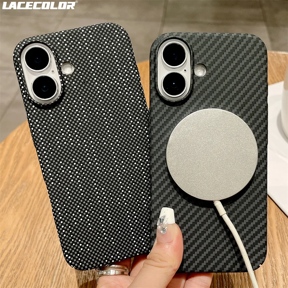 Luxury Carbon Fiber Kevlar Pattern PC Armor For Magsafe Magnetic Case For iPhone 16 15 14 Plus 13 12 11 Pro Max Shockproof Cover