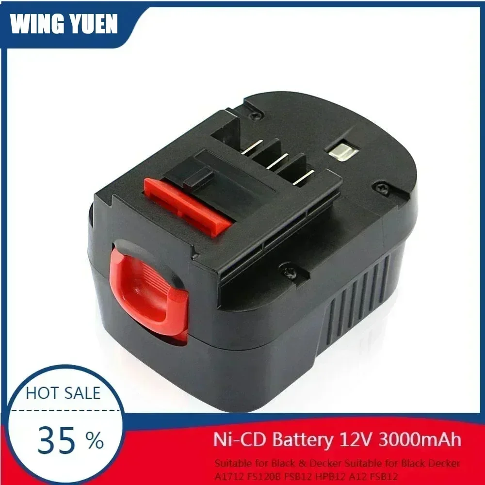 

12V 3000mAh NI-CD Replacement Battery for Black&Decker A1712 FS120B FSB12 HPB12 A12 A12-XJ A12EX FS120B FSB12 L50