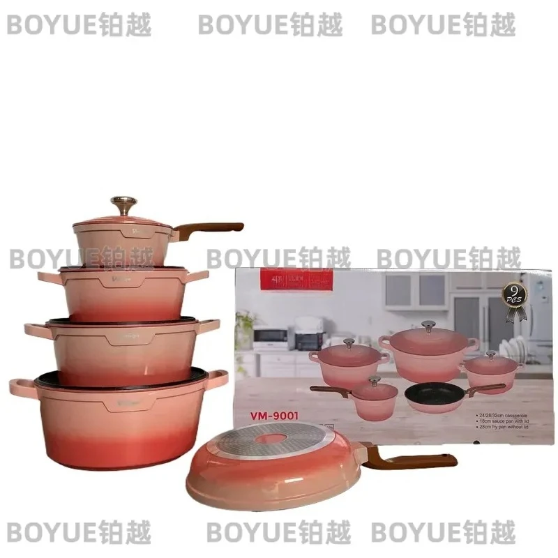 9 Piece Die Cast Aluminum Cookware Set Nonstick Enamel Marble Frying Soup Pots Deep Pan Kitchen Cooking Utensils