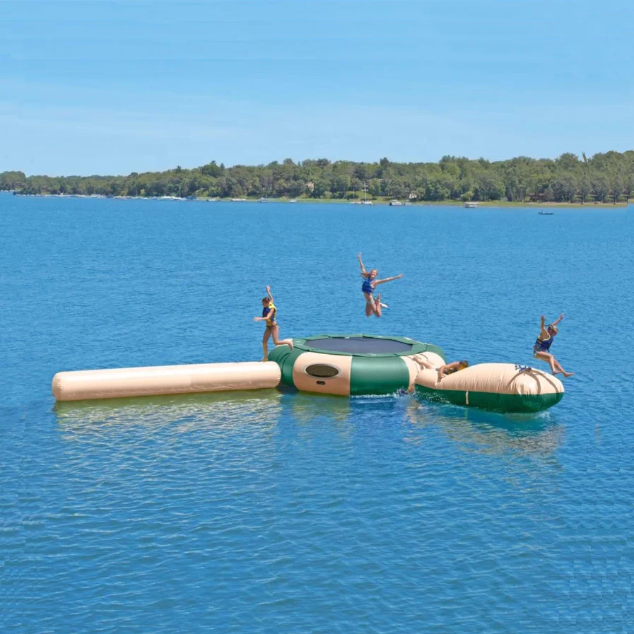 مخصص نفخ العائمة الترامبولين جزيرة نفخ المائية بارك نفخ المياه القفز الترامبولين بارك مع الشريحة #3