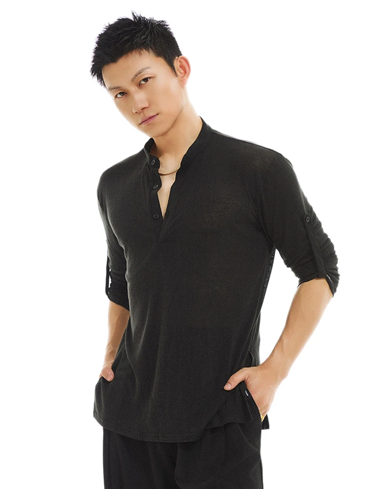 2026 เสื้อเต้นรำละตินสำหรับผู้ชายเสื้อคอตั้งชัชช่า รุมบา แทงโก้ชุดมาตรฐานแห่งชาติเต้นรำเสื้อผ้าฝึกซ้อม DQS19034