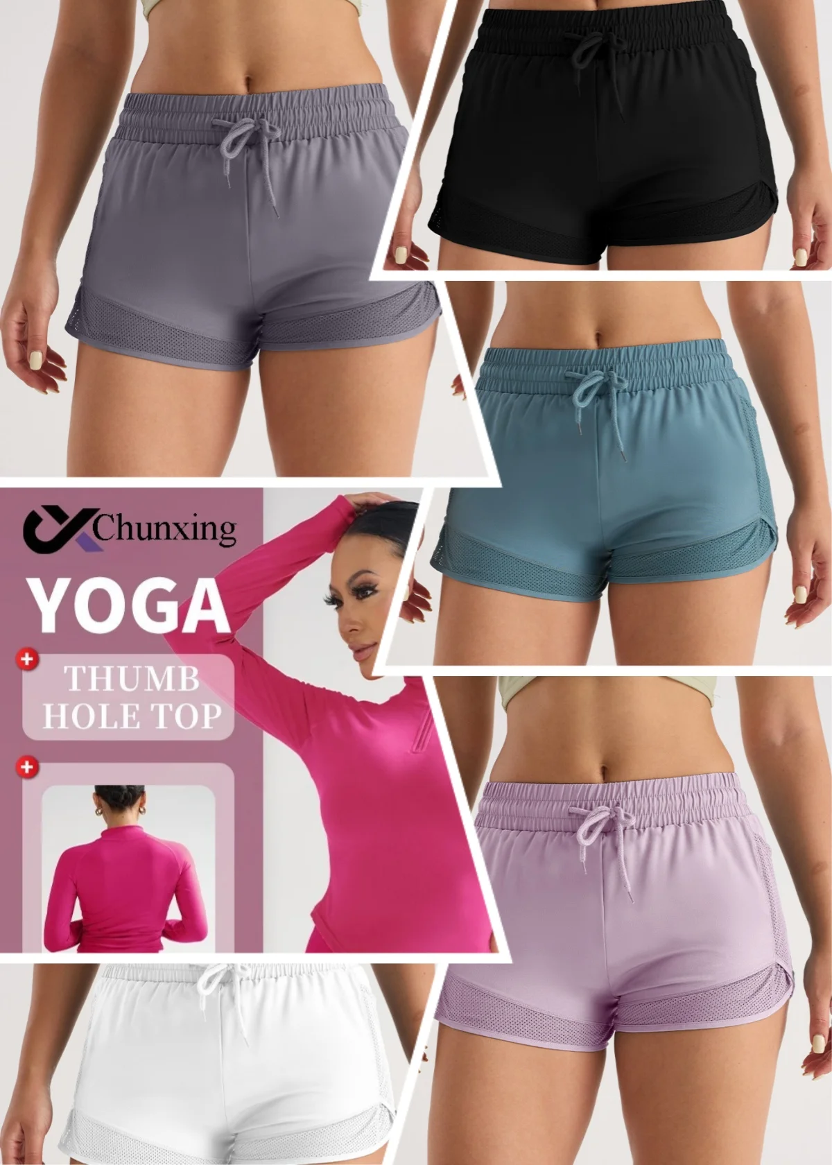 

Удобный матовый топ для пилатеса с половиной молнии и длинными рукавами, тонкие быстросохнущие спортивные шорты, сетчатый карман, комплект шорт для йоги