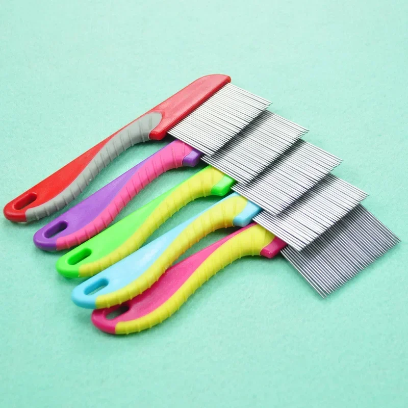 Pet Bath Brush Flea Comb Hair Removal Stainless Steel Comb Brush Dense-tooth Dog Cat Grooming Cleaning Massage Pet Care Tool