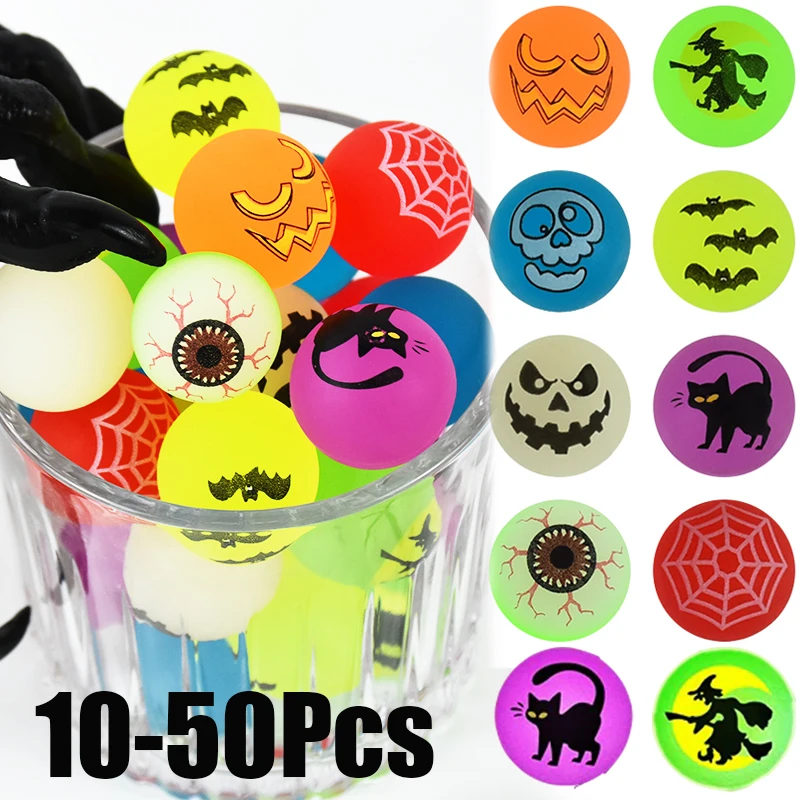 10-50Pcs Halloween Bouncing Balls Luminous Pumpkin Witch Bounce Rubber Ball Outdoor Toys For Kids Birthday Halloween Party Gifts