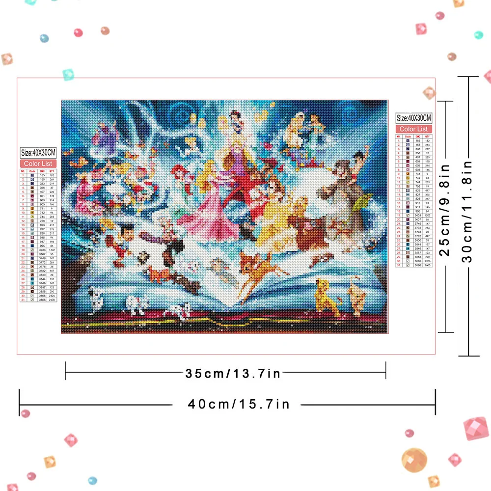 Disney 5D Cartoon Diamond Painting Snow White Belle Full Round DIY Drill Mosaic Embroidery Princess Craft Kit Handmade Gift