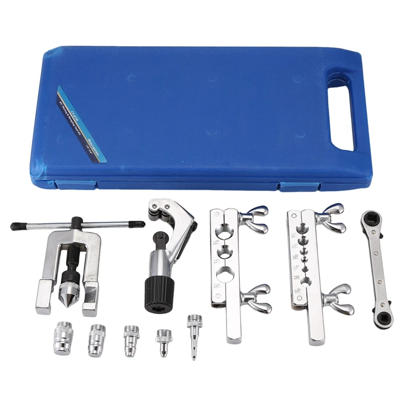 Single Flaring Tool & Swaging Tool Kit For HVAC, Tubing, Copper Pipe Flaring With Tubing Cutter & Ratchet Wrench