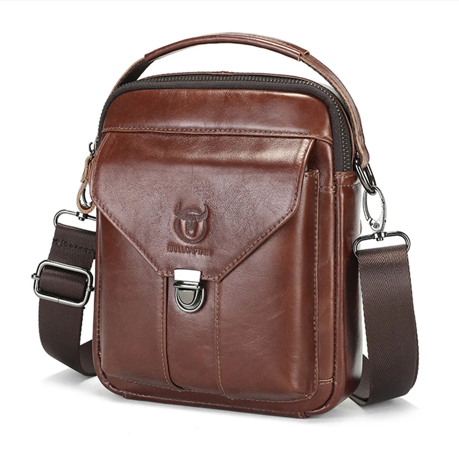 BULLCAPTAIN męska skórzana torba Retro torby na ramię małe torby typu Crossbody torebki Casual Sling Pack na torebkę podróżną — zdjęcie 2