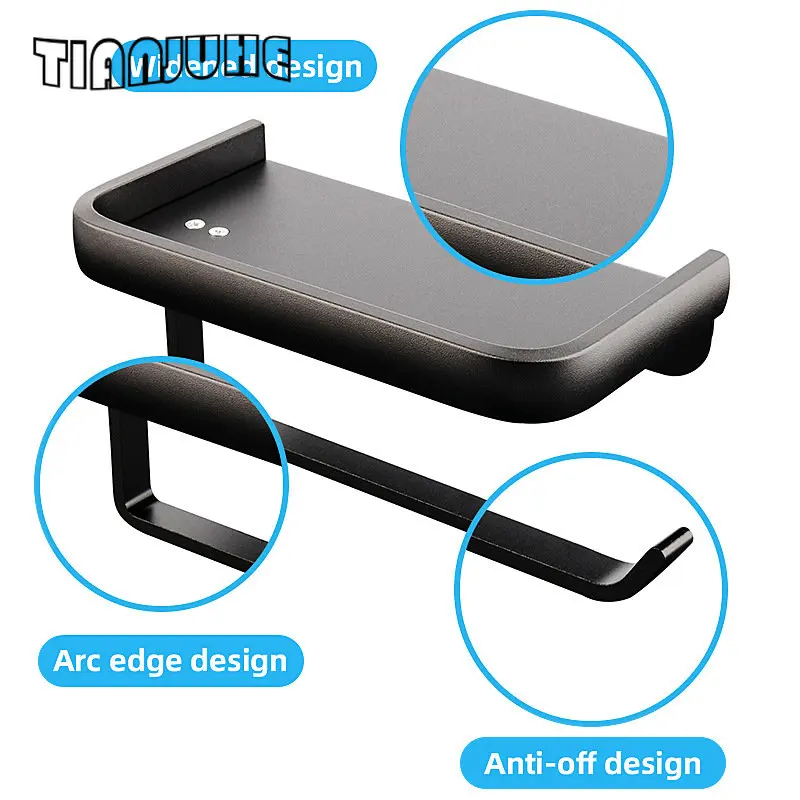 Toilet Paper Holder with Phone Shelf Adhesive or Screw Wall Mounted Toilet Paper Roll Storage Bathroom Tissue Roll Holder