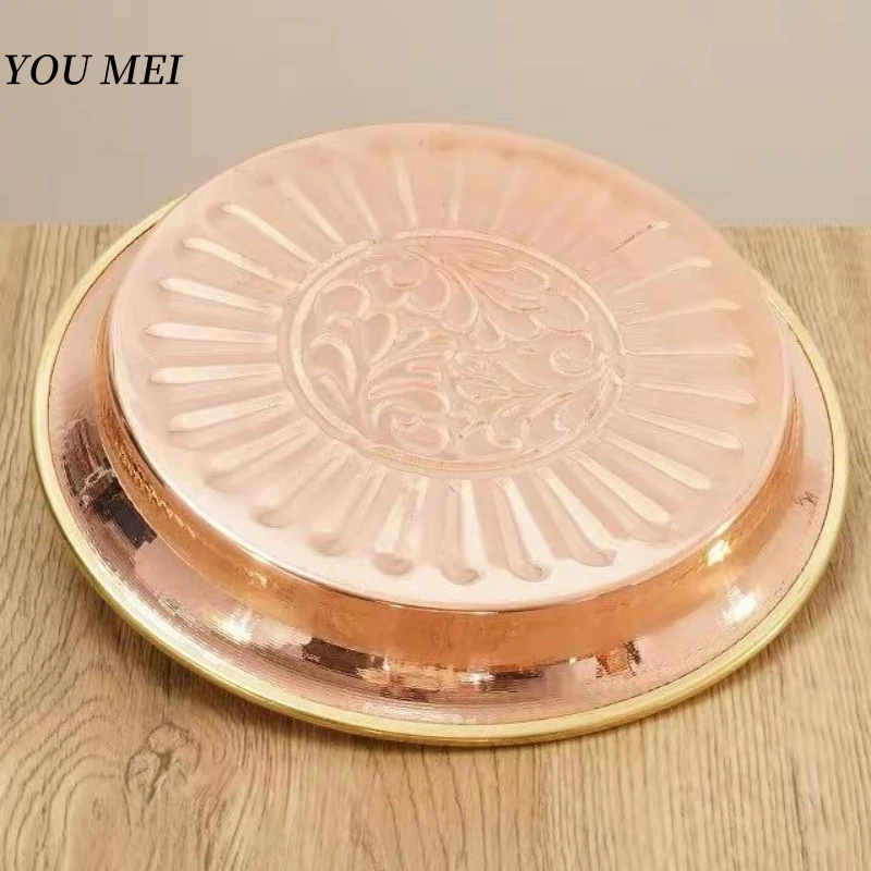7pcs Buddhist Item Altars Red Copper Tray,Buddhism Tribute Engraving Sanger Flower Holy Plate,Nepal Tibetan Handicraft Holy Bowl