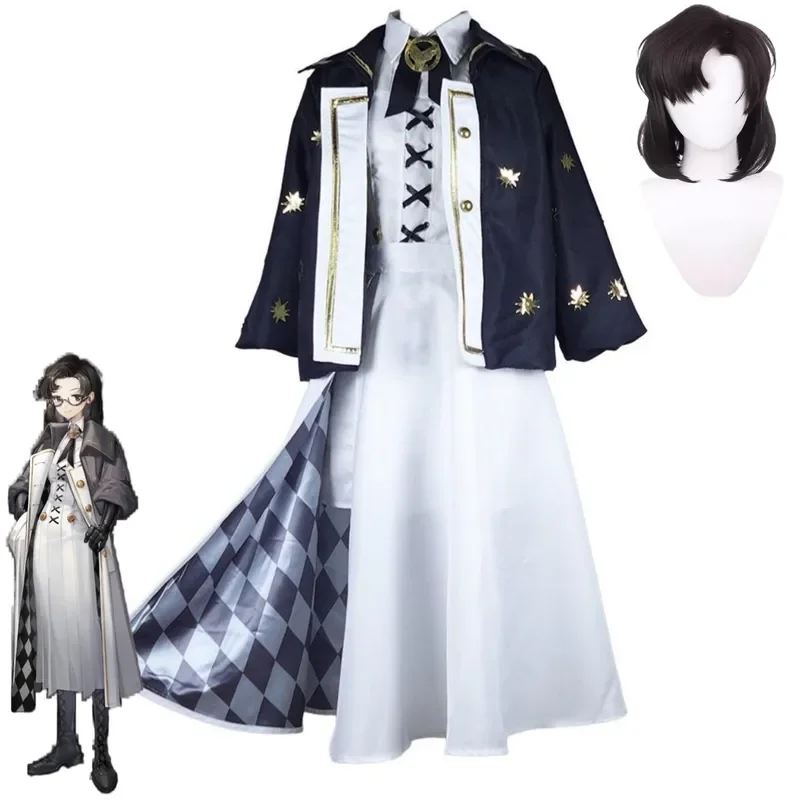 Anime Game Reverse:1999 Ms. Z Zhang Zhizhi Cosplay Costume Black Printing Coat White Dress Wig Adult Woman Masquerade Ball Suit