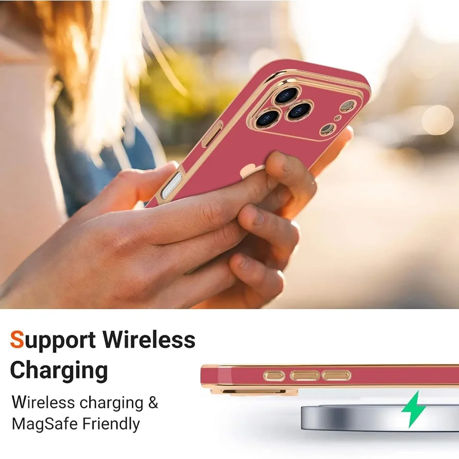 حافظة هاتف ناعمة ذهبية فاخرة على شكل قلب لطيفة مع واقي شاشة مدمج لهاتف iPhone 17 Pro Max [عبوة من قطعتين] - مقاوم للصدمات Ca