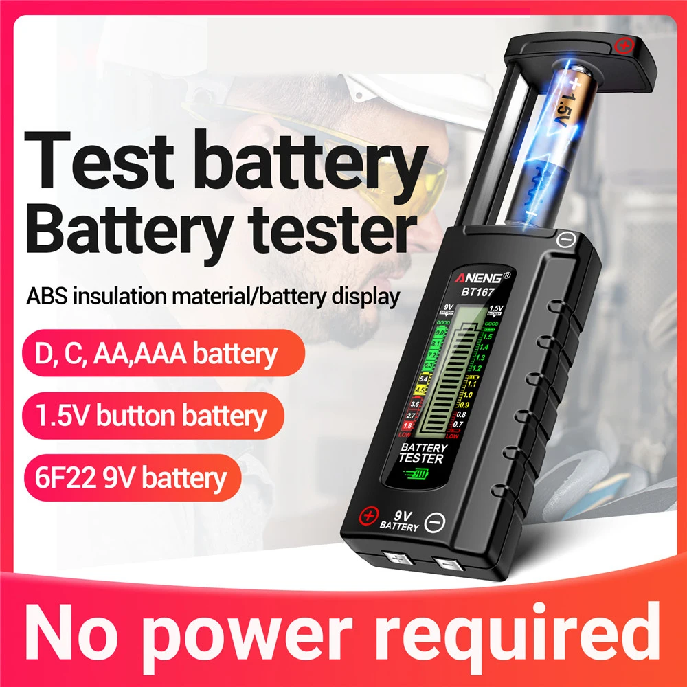 

BT167 BT169 Digital Battery Tester 1.2-3V/9V 1.2-4.8V/9V AA/AAA/21700/18650/16340 Button Battery Detector Battery Power Measure