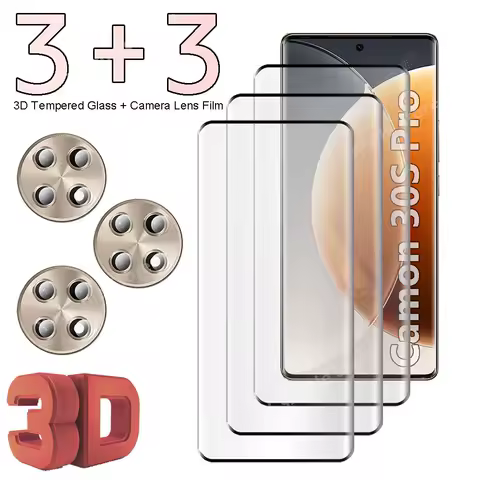 3+3 Curved Tempered Glass For Tecno Camon 30S Pro Screen Protector Anti Explode Film Soft Camera Lens film Glass