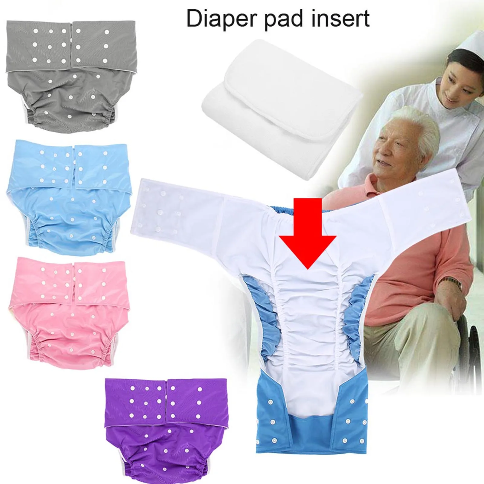 

Washable Adult Diaper 5 Colors Washable Adult Nappy Cover Adjustable Reusable Diaper Cloth Adjustable Adult Nappy