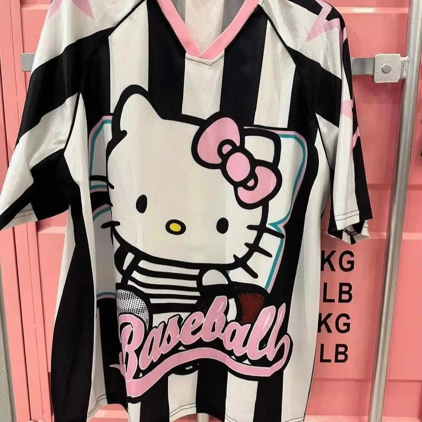 Summer Sanrio Hellokitty Cartoon Printed Short Sleeved T-Shirt V-Neck Loose And Fashionable Street Wear Casual Sportswear Top