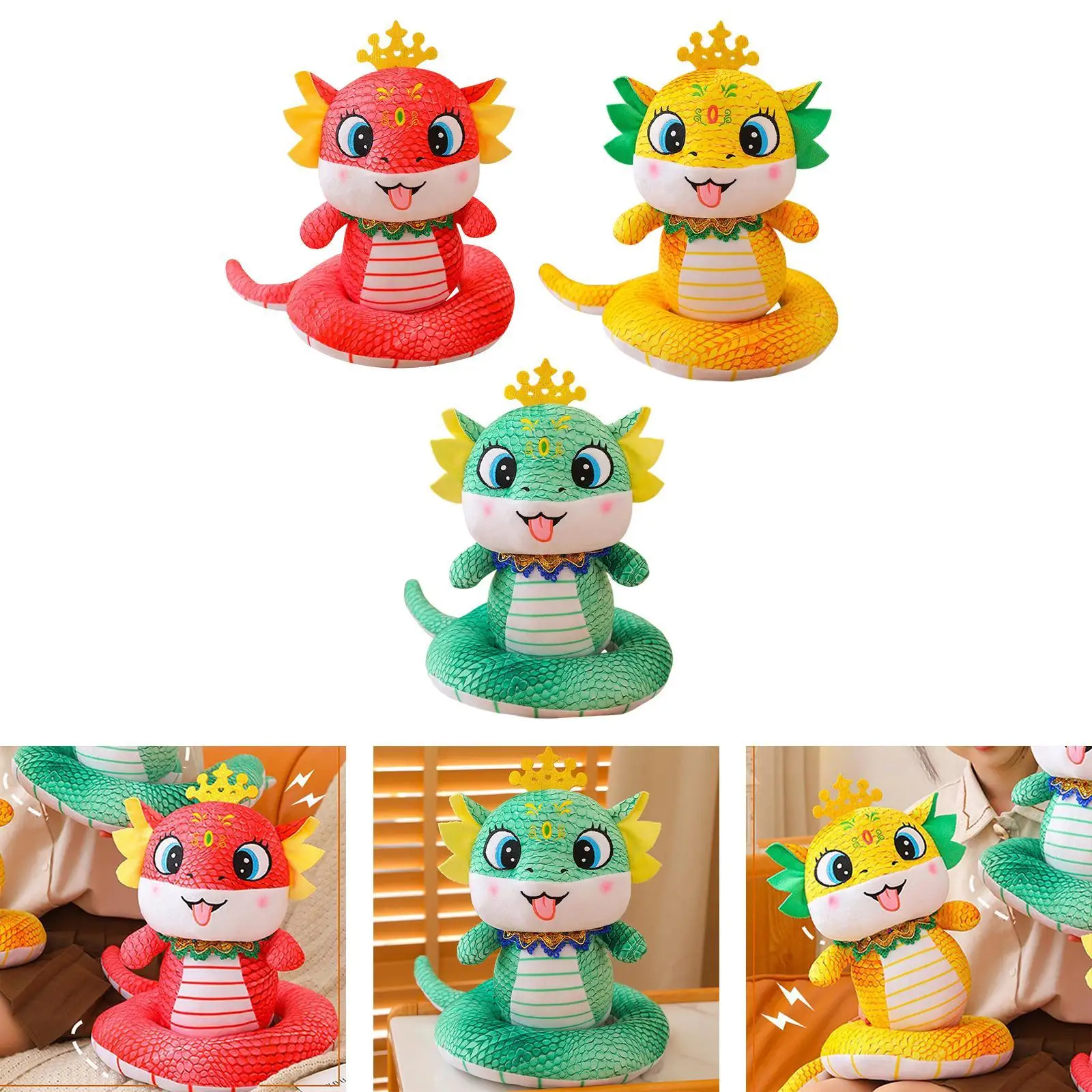 Snake Stuffed Animal Snake Figurine Collection Statue Cute Animal Toy Festival Plush Snake Toy for Home Gift Dorm Bedroom Office