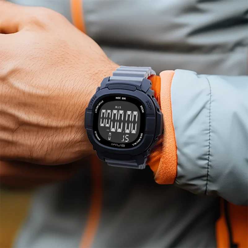 BNMI Men's Digital Sports Watch Multifunctional LED Calendar Weekly Display Luminous Timer Electronic Wristwatch Waterproof