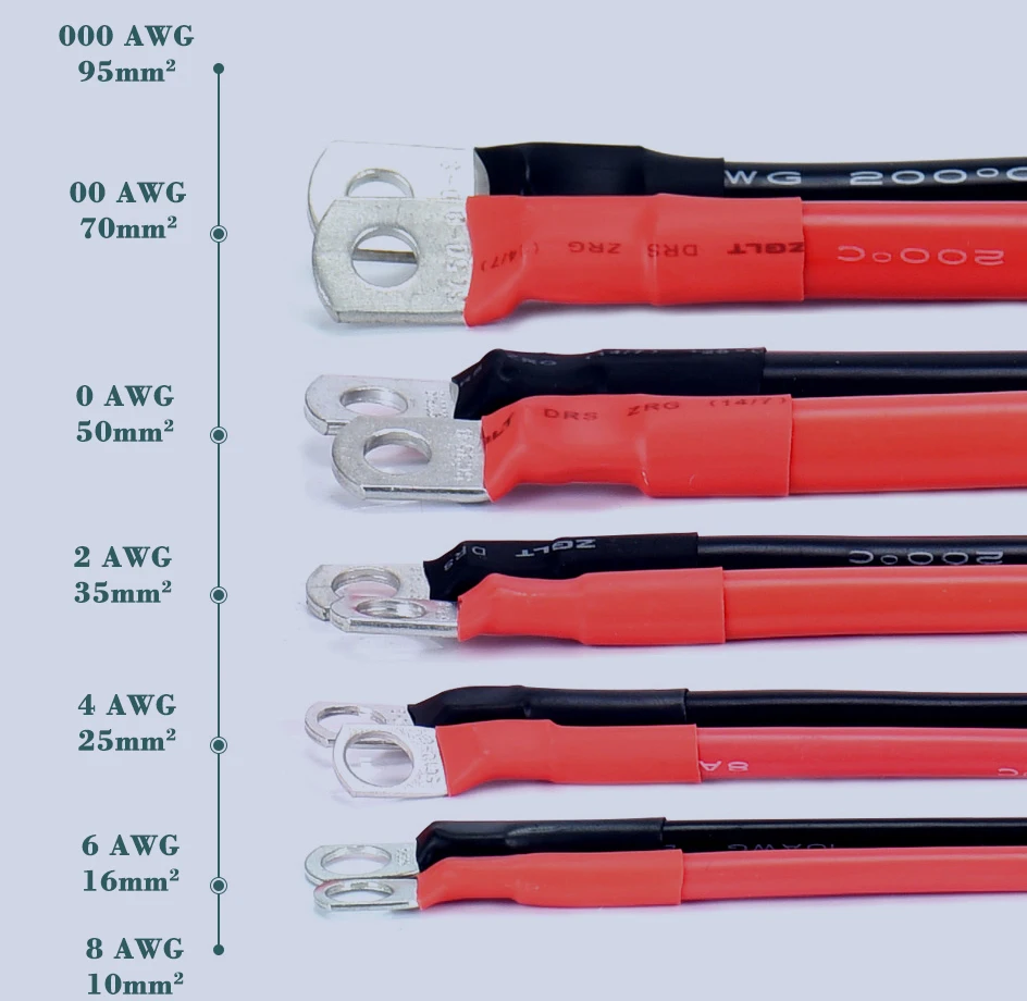 Ultra thick Soft Silicone Battery Cable Set 70mm2 95mm2 50mm2 10AWG 0AWG 00AWG 000AWG Tin-plated Copper Connection Wire for Car