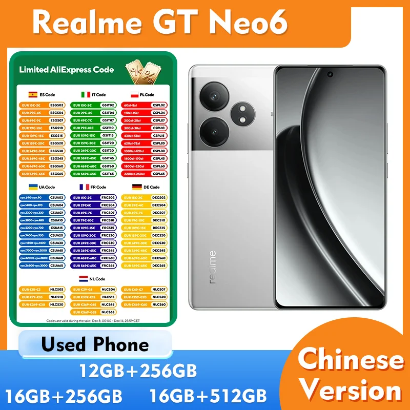 هاتف Realme GT Neo6 5G 12GB 16GB RAM 256GB 512GB ROM هاتف ذكي Snapdragon 8S Gen3 2780x1264px 6.78 بوصة 50MP + 32MP هاتف مستعمل #1