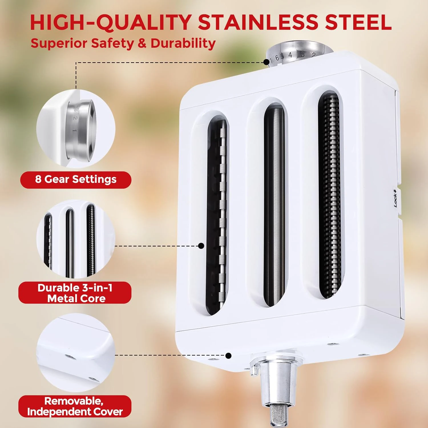 Pasta Attachment for KitchenAid Stand Mixer, 3-1 Pasta Maker Machine Included Pasta Sheet Roller, Spaghetti Cutter, Fettuccine C