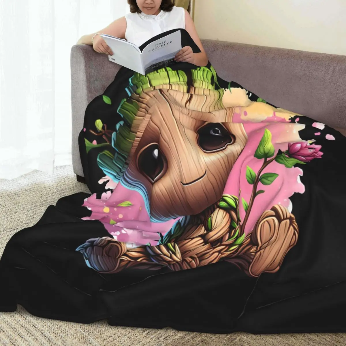 Guardians Of The Galaxy Groot Flower Warm Blanket Travel Office Plush Throws Graphic Bedroom Flannel Bedspread Sofa Bed Cover