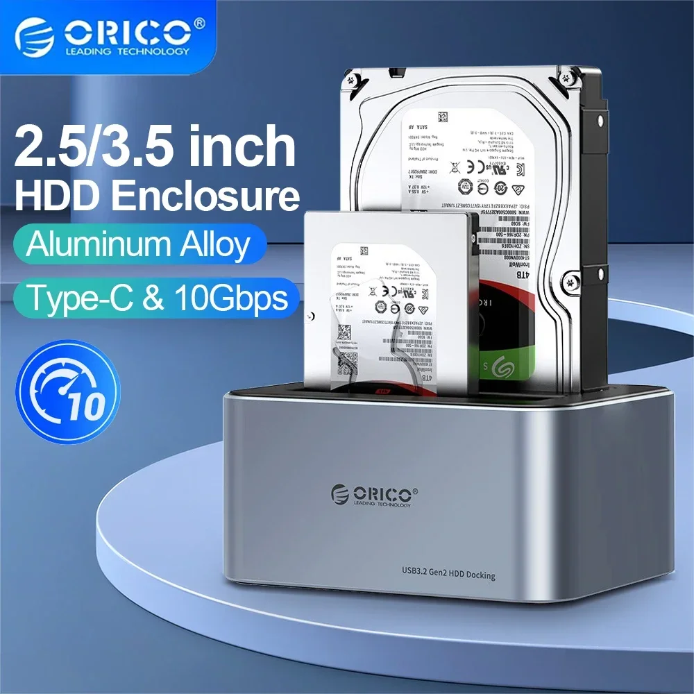 

ORICO 2.5/3.5" HDD Enclosure Aluminum Hard Disk Docking Station Type-C 10Gbps with Offline Clone External Hd Case Dual-bay Base