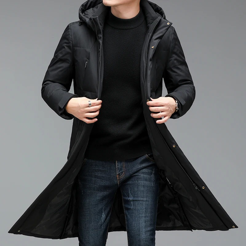 2024 winter long style Men\'s 90% White Duck Down coat warm Down Jackets hat detachable fashion Men thicken Jacket size M-5XL