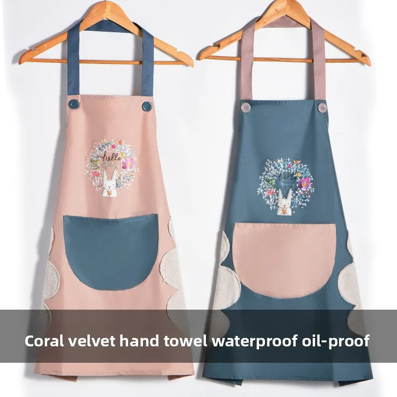 

PVC waterproof apron, cute for home use, suitable for kitchen, with hand-wiping function