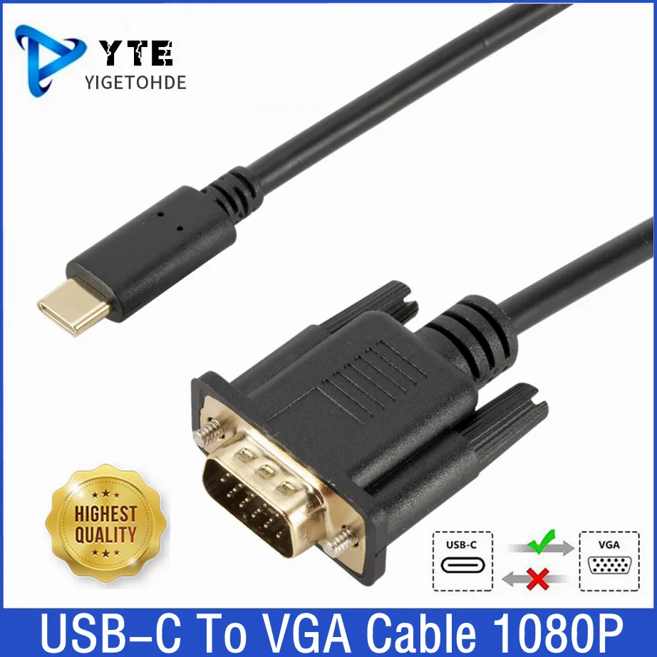 USB C TYPE-C na kabel VGA 1080P typ C na konwerter VGA kabel Adapter do laptopa UHD zewnętrzny rzutnik 1.8m HD