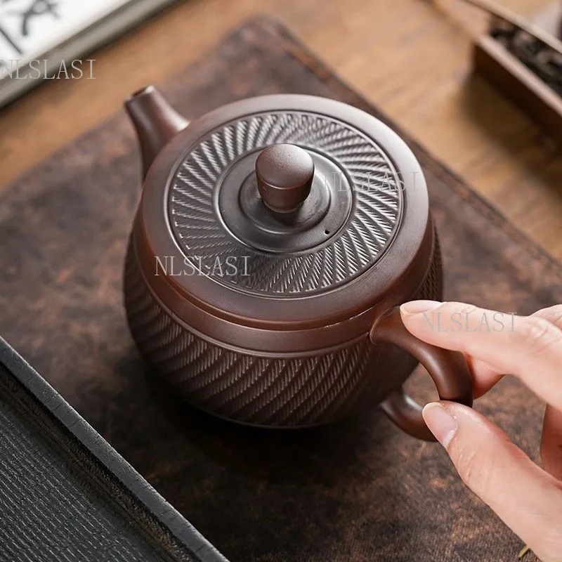 270ml Purple Pottery Jumping Knife Patterned Han Tile Pot Household Large Capacity Teapot Chinese Style Kungfu Teapot