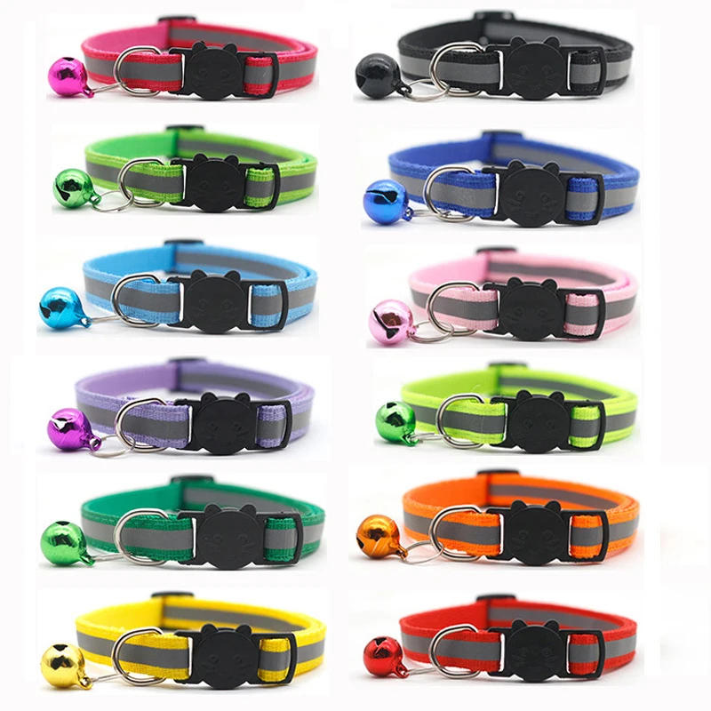 Safety Breakaway Cat Dog Collar Neck Strap Reflective Nylon Kitten Puppy Pet With Colorful Bell Puppy Pet Leash Accessories