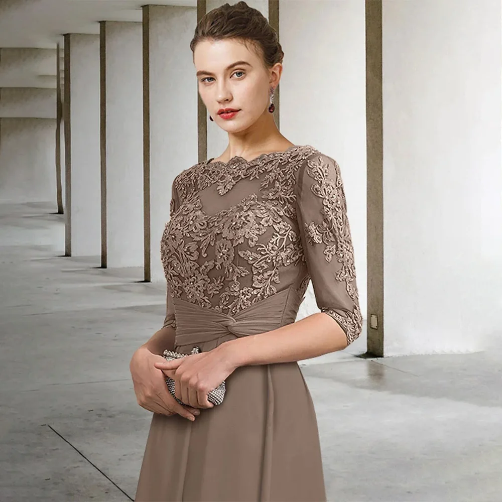 Manruixin mãe da noiva vestidos 2025 comprimento do tornozelo personalizado a linha renda apliques ruched casamento convidados vestidos de noite