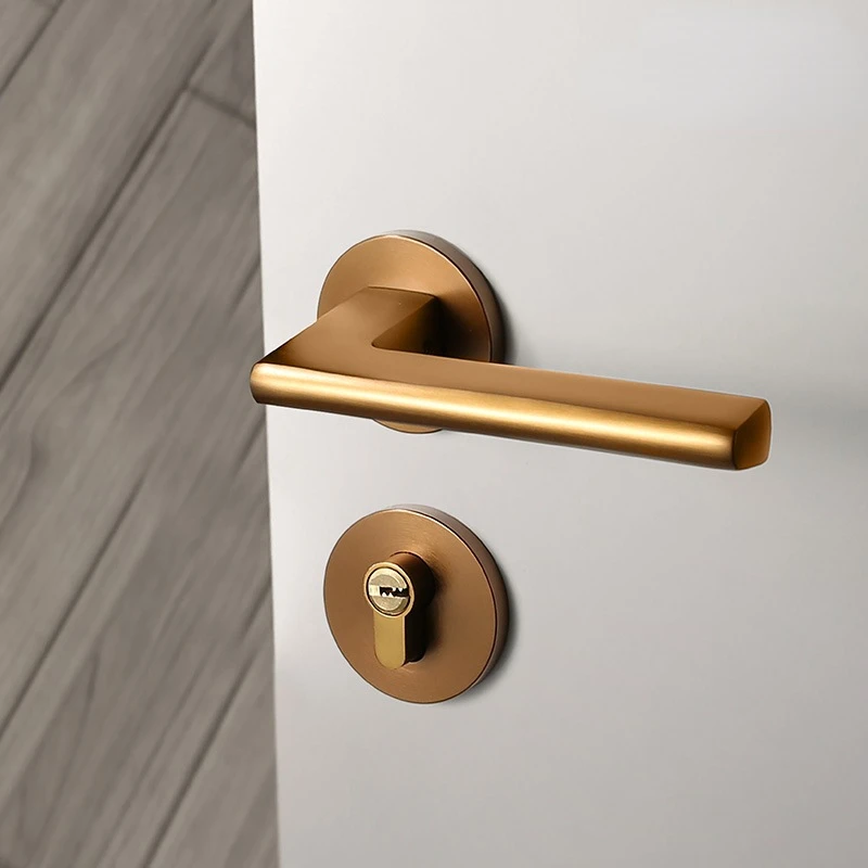 

Magnetic silent door lock for bedroom, modern, simple, light luxury, brushed champagne gold, mechanical coffee, golden door lock