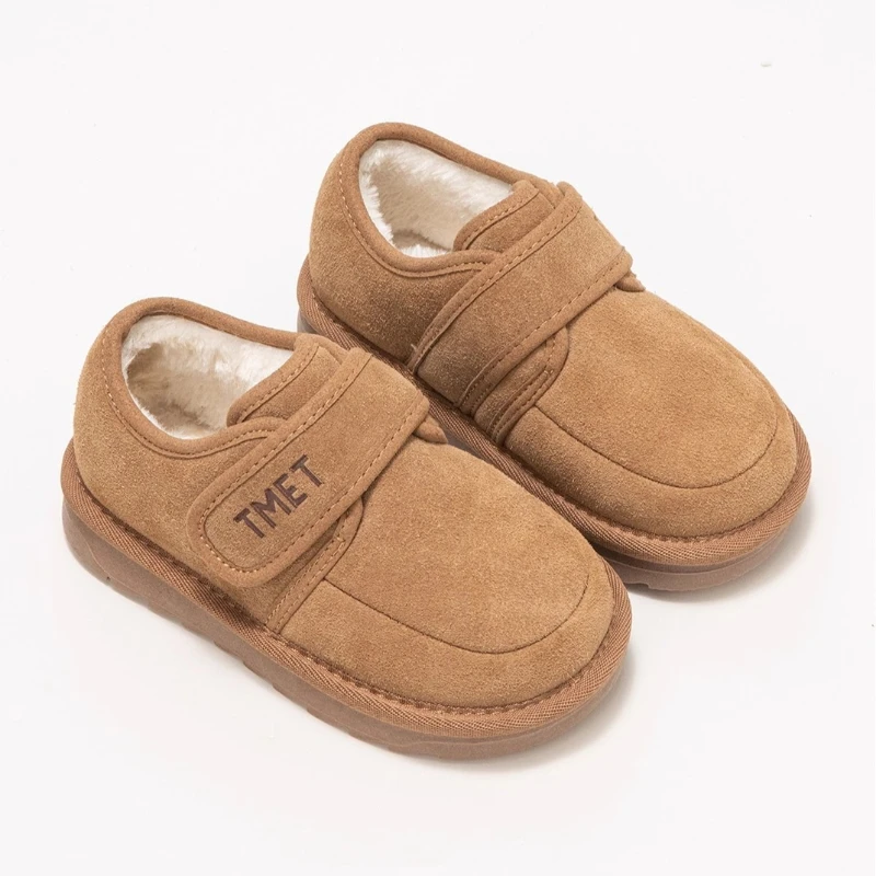 

Outdoor Children Plush Shoes Winter New Girls Simple Causal Shoes Non-slip Thick Bottom Kids Cotton Shoes Brown Coffee Hook Loop