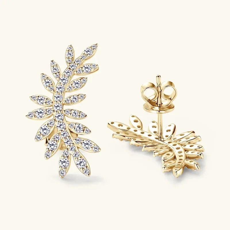 All Moissanite Stud Earrings Leaf-Shaped Climber for Women Original 925 Silver 2024 New In Earrings Wedding Christmas Gift