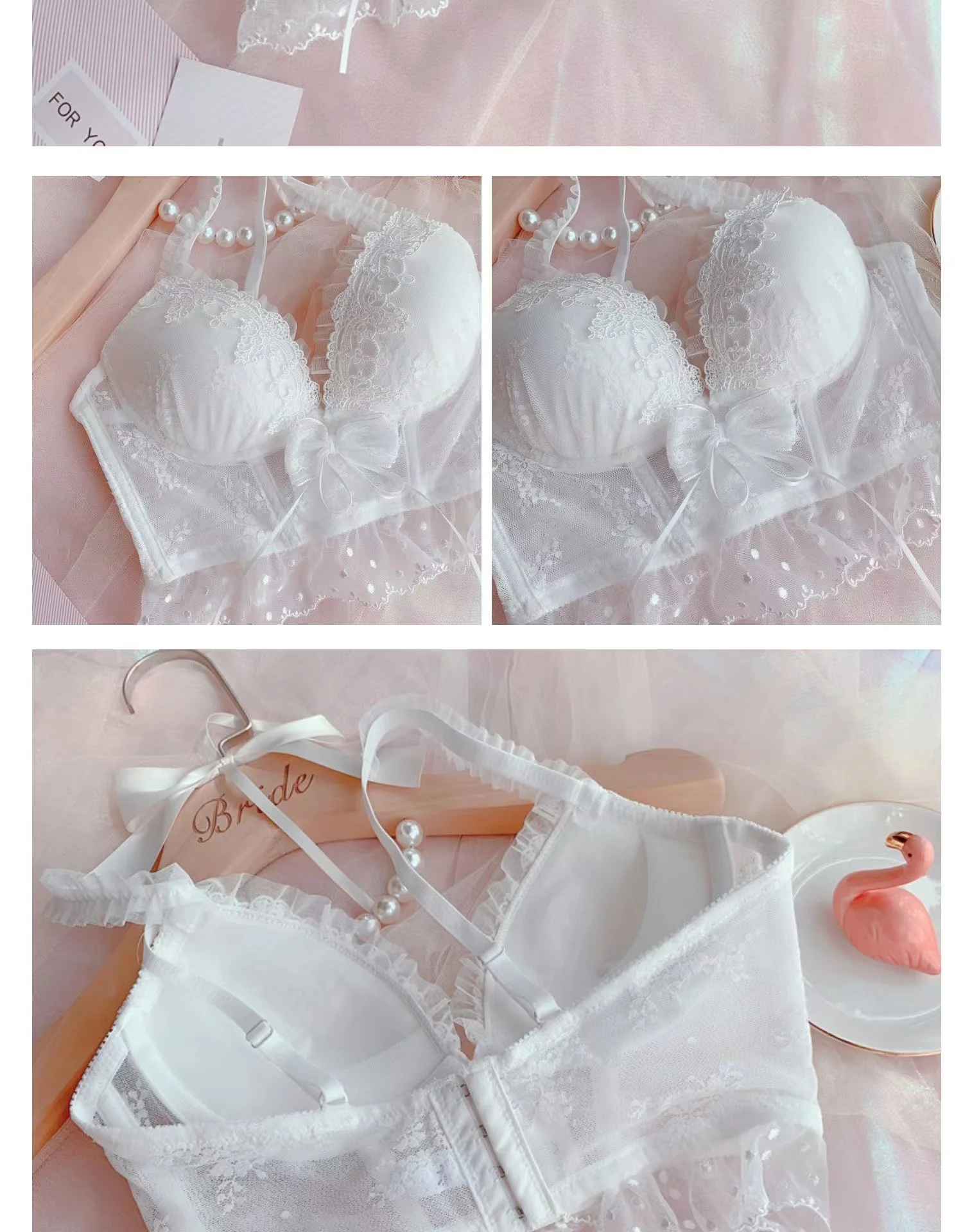 Japanese lolita white girl plastic waist brassiere suit sexy gathered bra and panty set big breast show small breast brassiere